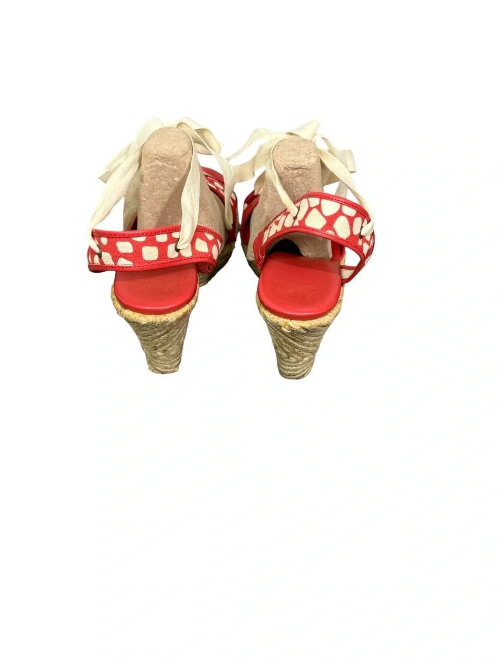 Diane von Furstenberg red canvas polka dot espadrille wedge Sandals